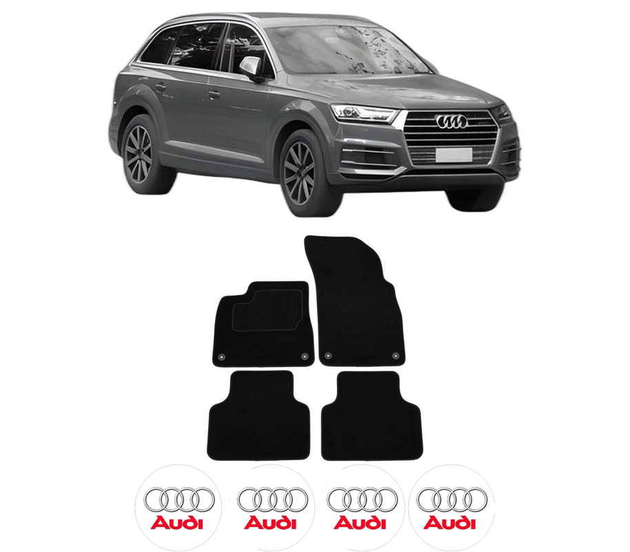 Set Covorase Presuri AUDI Q7 (4MB, 4MG, 4MQ) din 2015-2024, Auto, Material Textil Mocheta, 4 Stickere auto cu AUDI