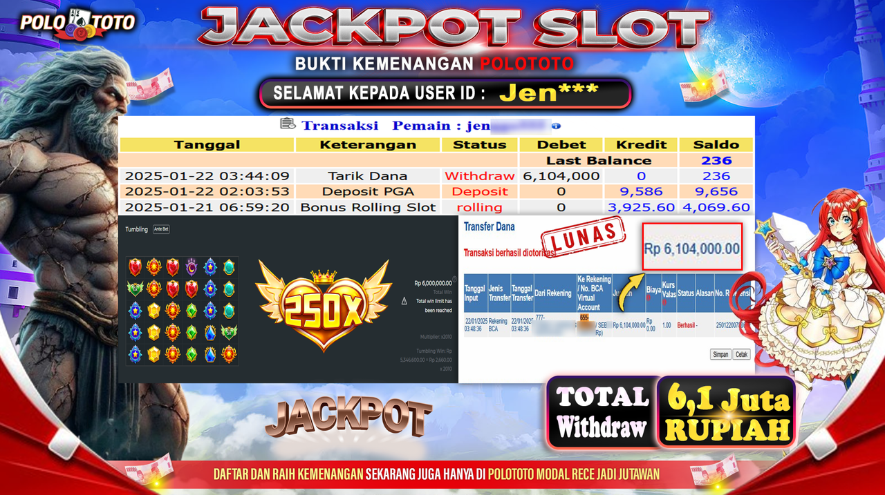 POLOTOTO JACKPOT SLOT STARLIGHT PRINCESS 1000 Rp.6,104.000,-