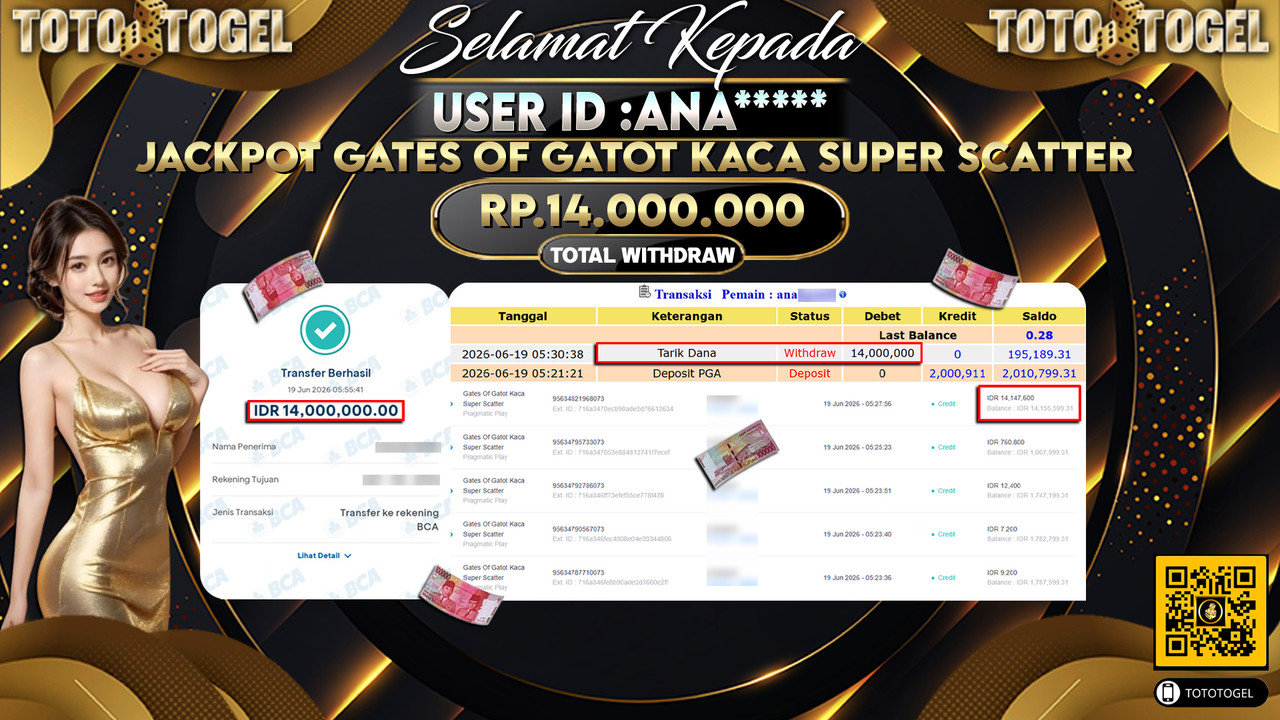 Bukti Pembayaran Jackpot Permainan Slot Gates Of Gatot Kaca Super Scatter ID:ANA*****LUNAS