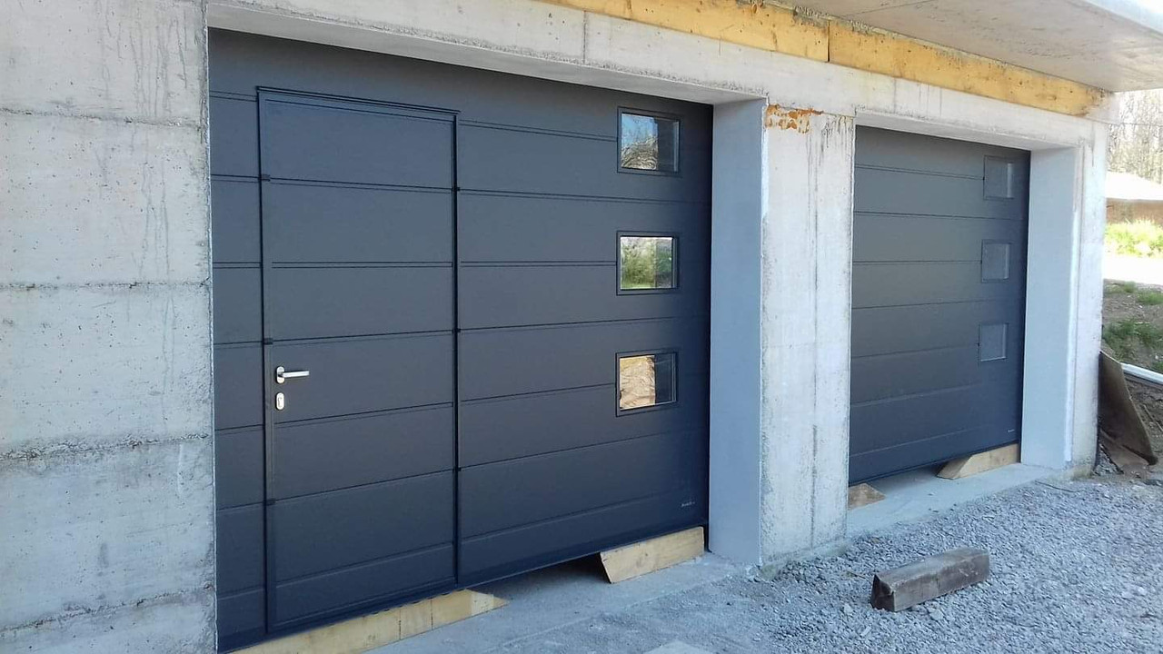 Garagentor Sektionaltor Tor Tür Anthrazit M-Sicke Woodgrain+ Motor