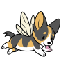 A tricolor corgi with bee wings