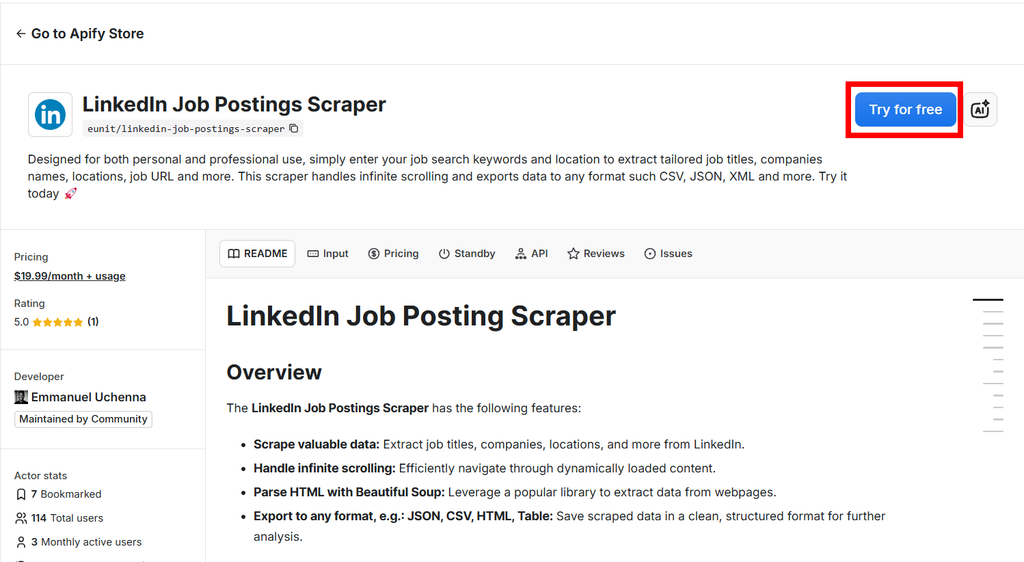 LinkedIn Job Postings Scraper on Apify