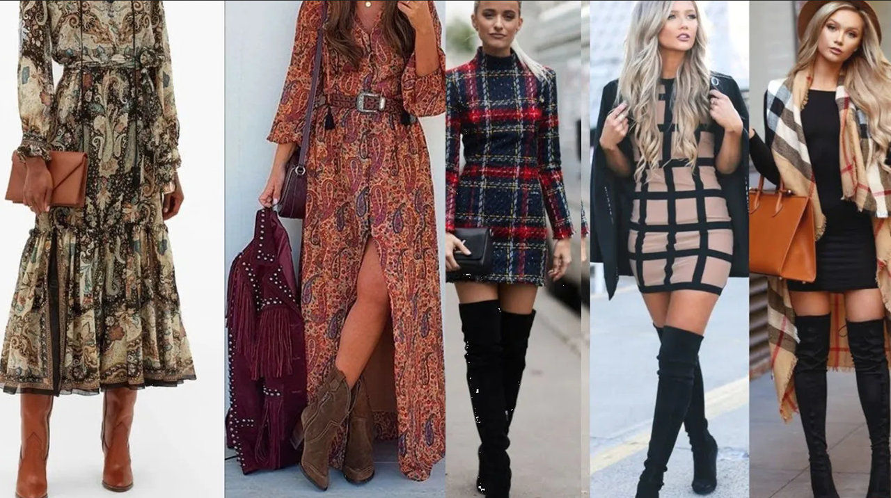 Ideas de looks para lucir vestidos estampados con botas