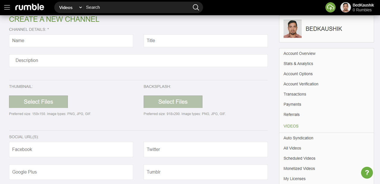 Create Rumble channel