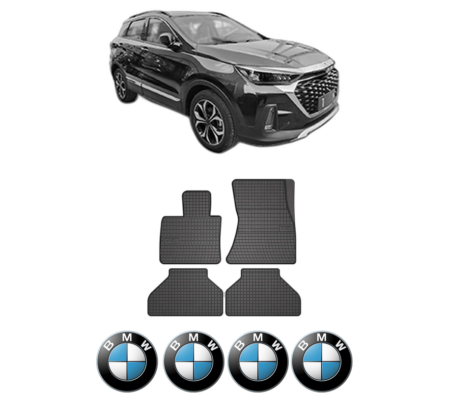 Set covorase presuri BMW Seria X5 din 2007-2023, auto, din cauciuc thermoplastic, 4 Stickere auto cu BMW Seria