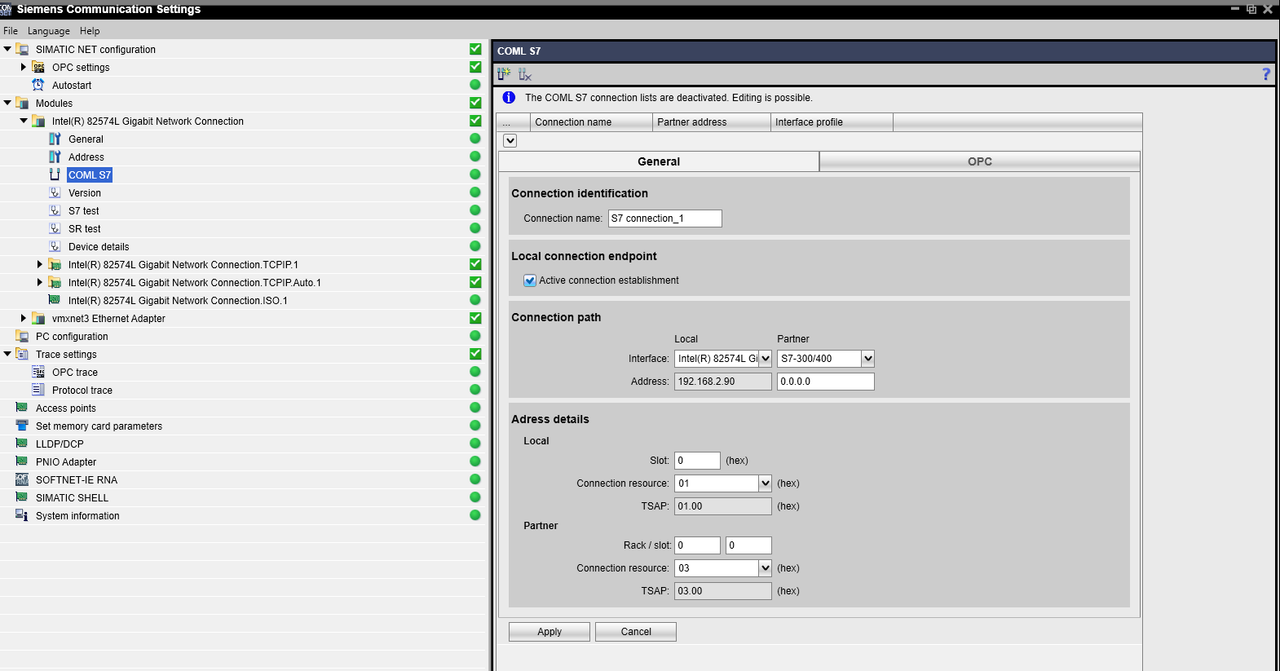 S7 connection for the SIMATIC NET OPC COM DA S7 connection for the SIMATIC NET OPC COM DA