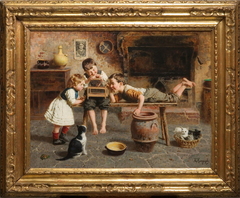 1-Eugenio-Zampighi-Childrens-Games-oil-on-canvas-Meister-Drucke-1404138