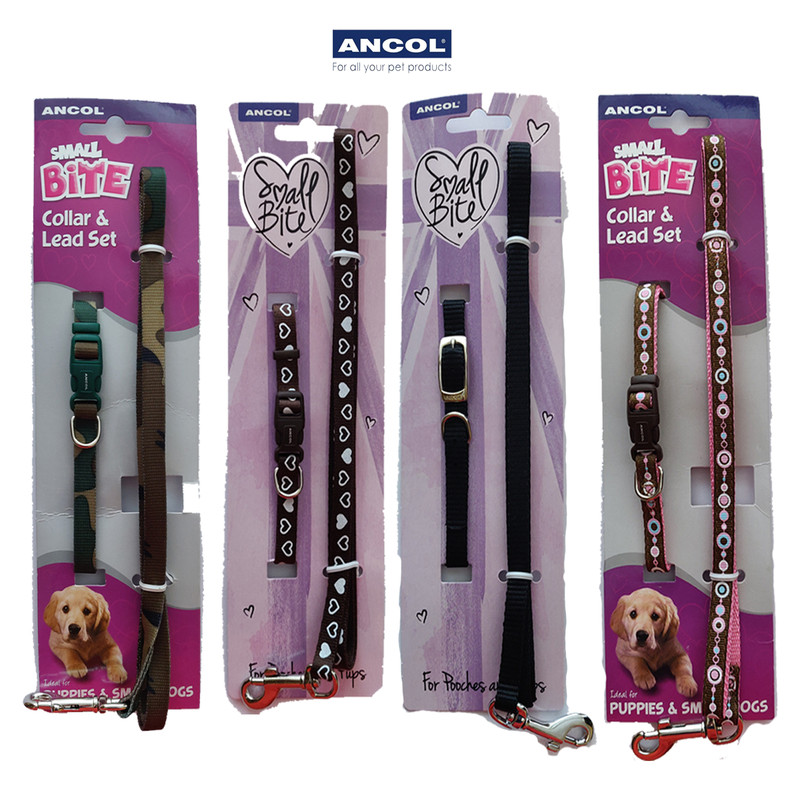 Ancol Puppy Nylon Collar & Lead Set Small Bite Dog Pink Blue Black Camo
