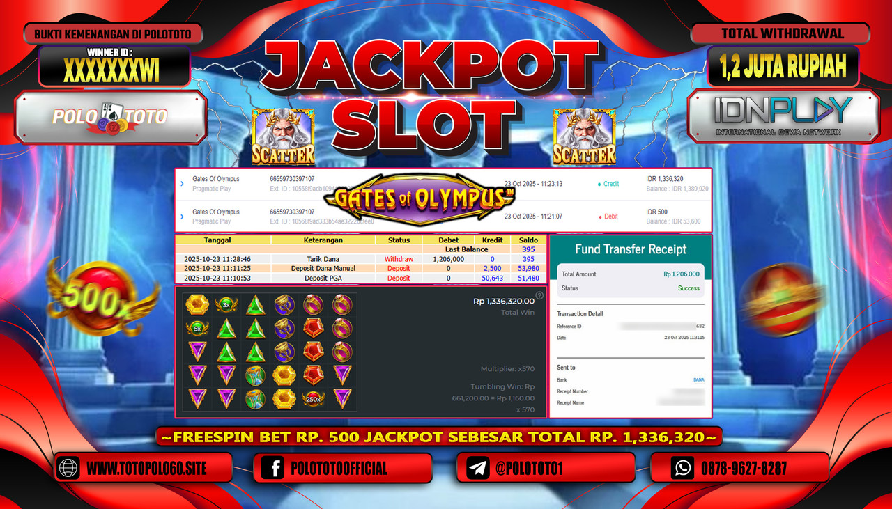 POLOTOTO JACKPOT SLOT GATES OF OLYMPUS 1000 Rp.1.200.000,- LUNAS