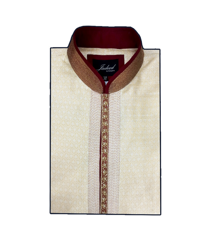 Men’s Exclusive Punjabi & Pajama with Embroidered Placket color: Biscuit