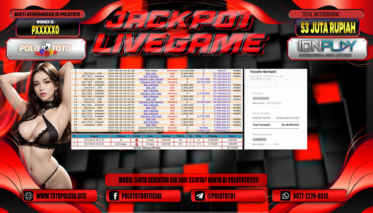 POLOTOTO JACKPOT LIVE GAME 24 D SPIN Rp.53,000.000,- LUNAS