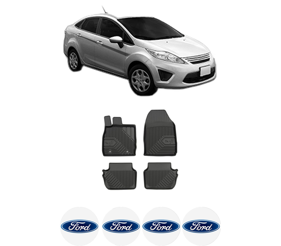 Set covorase presuri FORD FIESTA Saloon din 2002-2017, auto, din cauciuc thermoplastic, 4 Stickere auto cu FORD