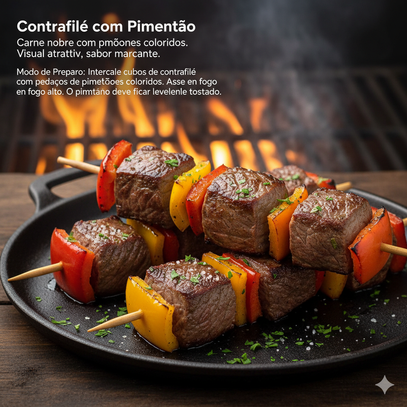 Sirloin skewers with bell peppers.