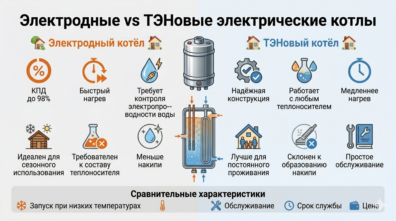 Электродные или ТЭНовые котлы: сравнение для разных режимов эксплуатации