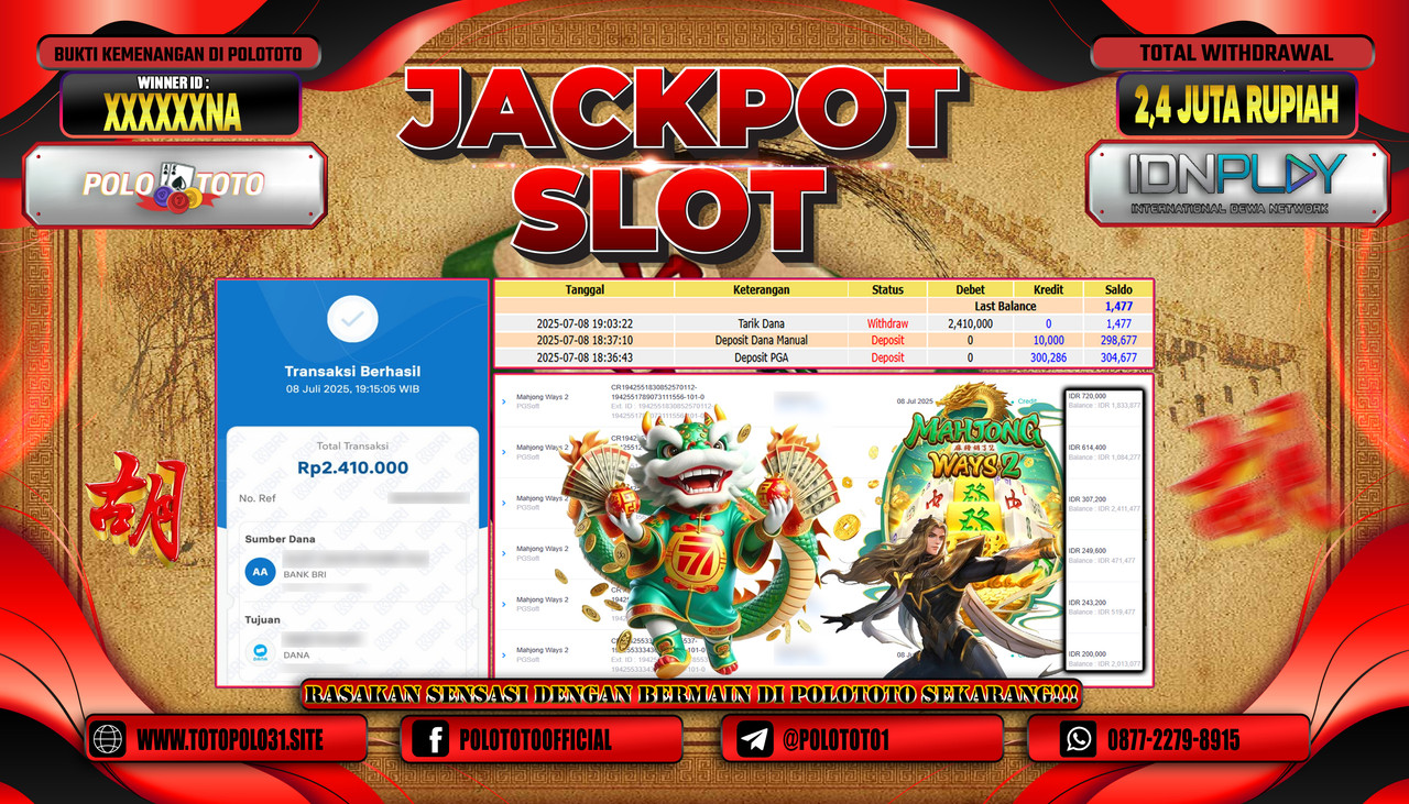 POLOTOTO JACKPOT SLOT MAHJONG WAYS Rp.2.400.000,- LUNAS