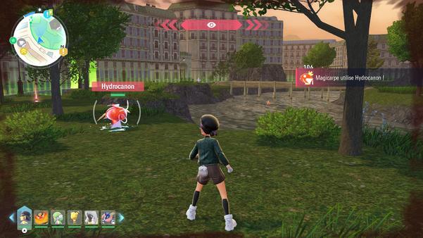 still image showing my character looking at a giant magikarp with glowing red eyes
