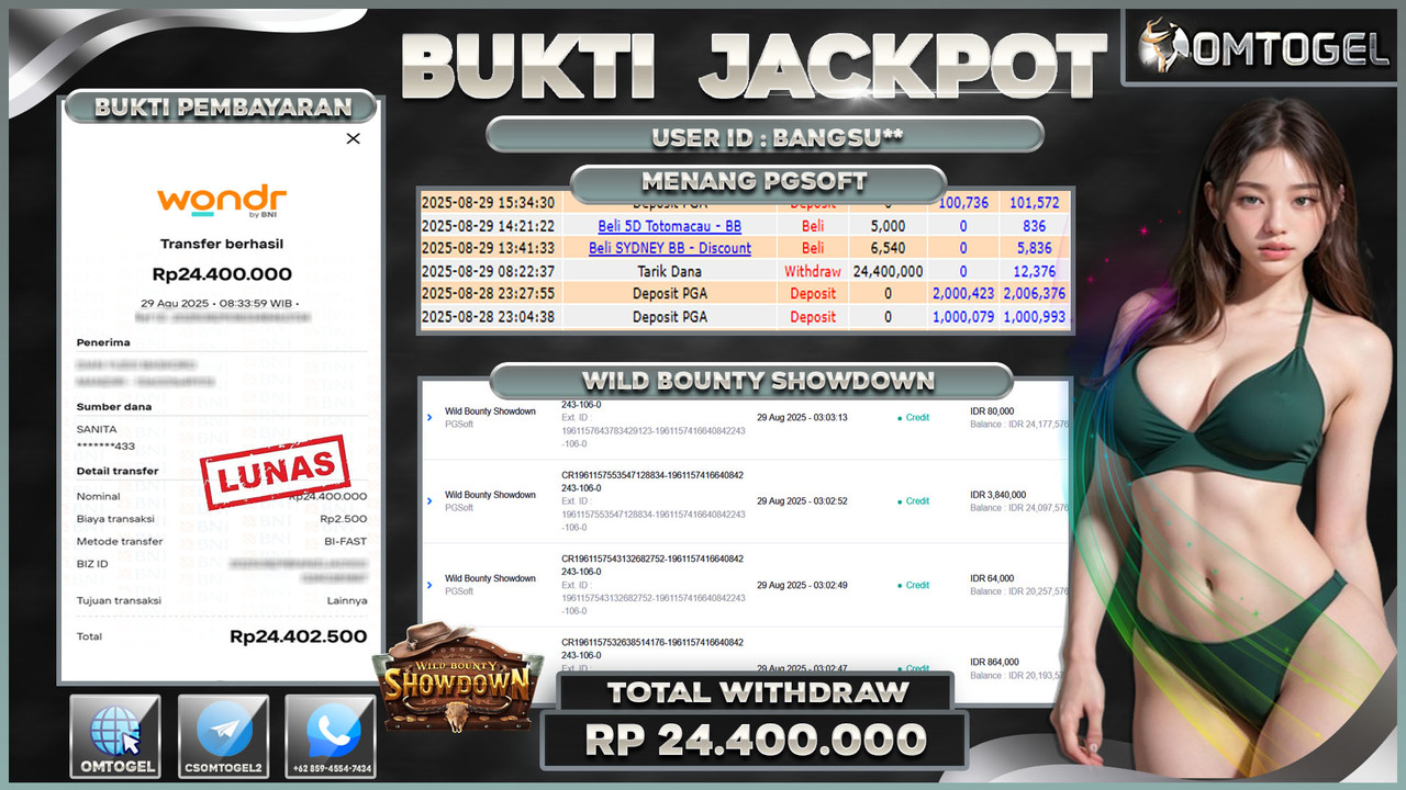 OMTOGEL JACKPOT PGSOFT WILD BOUNTY SHOWDOWN 24 JUTA DI BAYAR LUNAS ,-