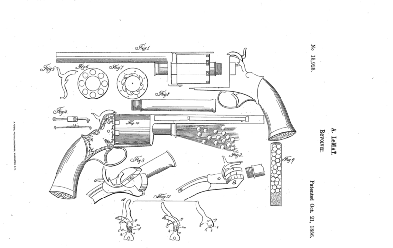Le revolver Lemat 1139px-Le-Mat-patent-US15925-0