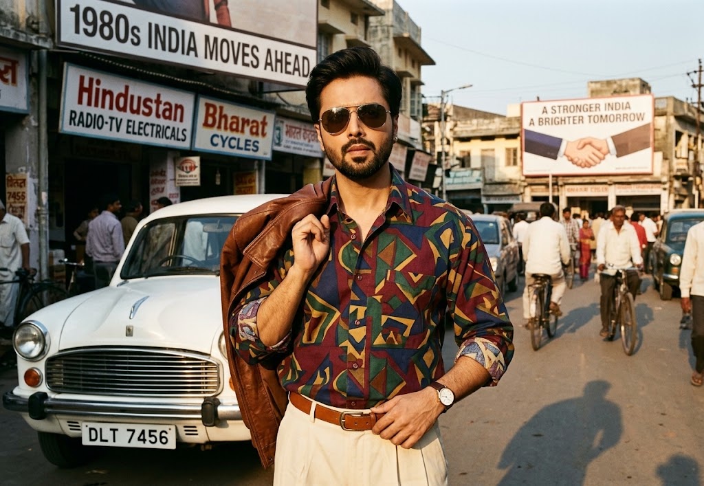 AI-generated example result for the Creative Images prompt: 1980s Indian Street Market Scene by Prompt Craft