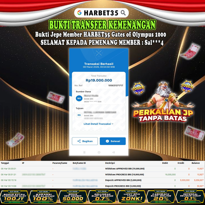 HARBET35 JEPE! Gates of Olympus 1000 Rp19.000.000,- LUNAS!