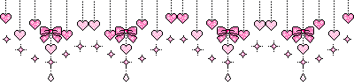 A pixel art divider of pink hearts.