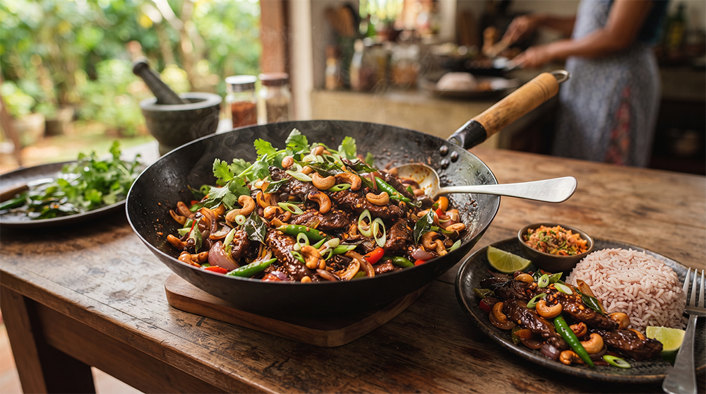 Sri Lankan Style Spicy Cashew Beef Stir-Fry
