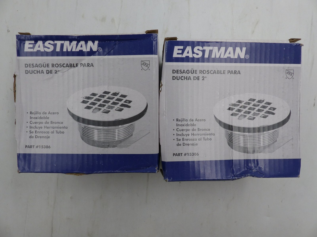 LOT OF TWO EASTMAN 2" BRASS SHOWER DRAIN NO CAULK IPS STAINLESS STEEL 15306