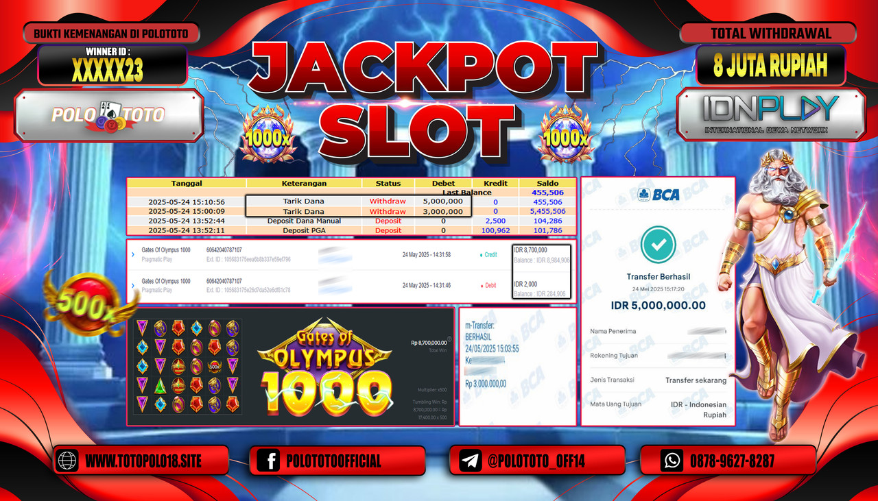 POLOTOTO JACKPOT SLOT GATES OF OLYMPUS 1000 Rp.8.000.000,-