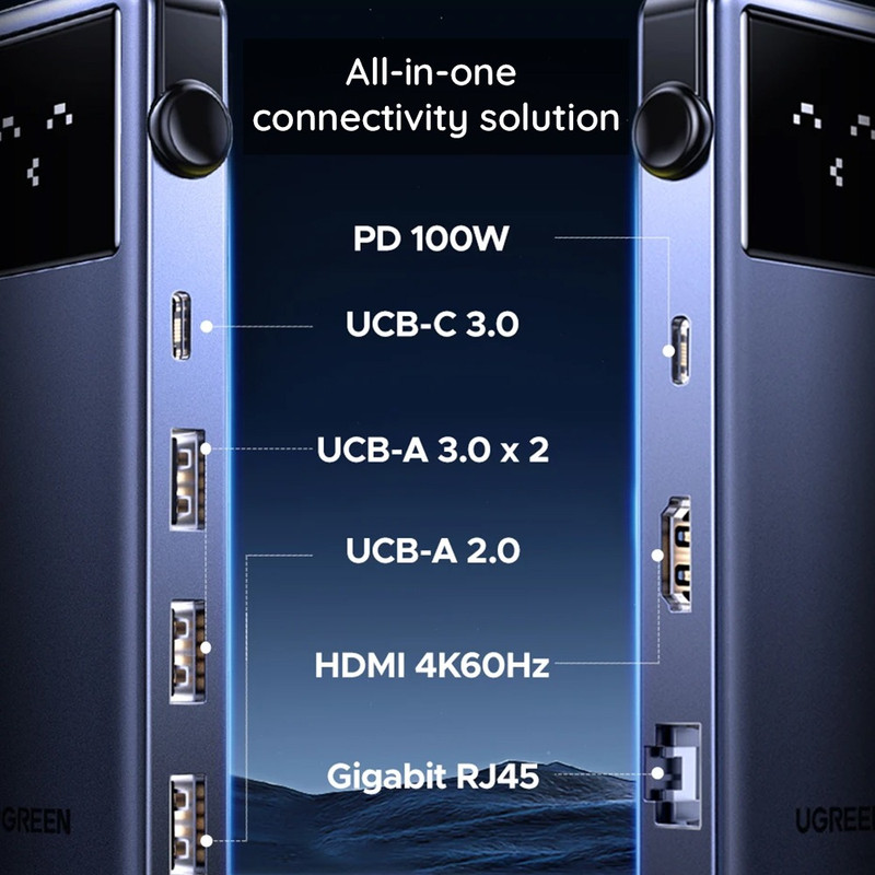 Docking station Ugreen CM888, Type-C la 2x USB3.0, 1x USB2.0, 2x Type-C, 1x HDMI 4K, 1x RJ45 1000Mbps, PD100W, Gri imgi 352 2871343
