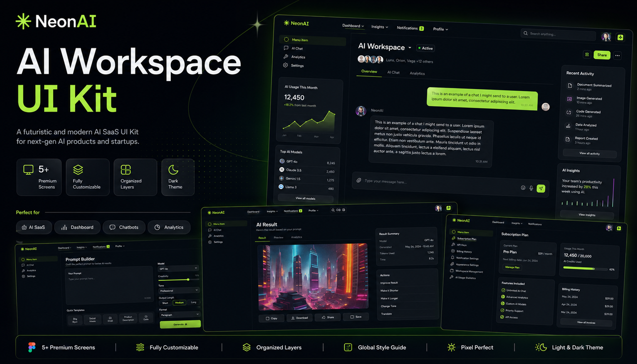 NeonAI — Futuristic AI Workspace UI Kit for Modern SaaS Products