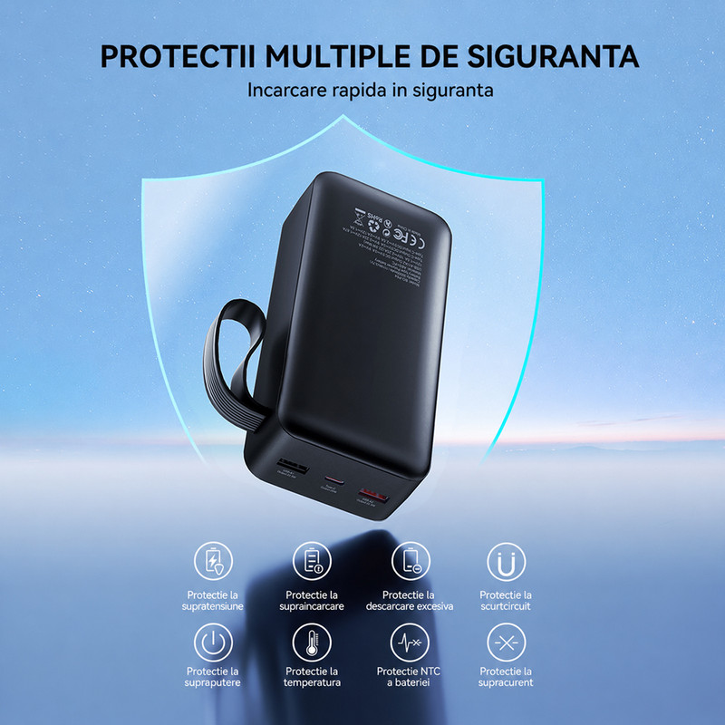 Baterie Externa Daden P64 30000 mAh, Incarcare Rapida, 22.5W QC, PD 20W, Afisaj Digital LCD, 2x USB-A, 1x USB-C, Incarcare Simultana 3 Dispozitive, Power Bank, Negru 2