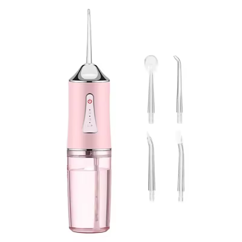 Pink Portable Water Flosser Oral Irrigator with 230ml Tank and 3 Modes Rechargeable IPX7 Waterproof Teeth Cleaner for global Home and Travel Use