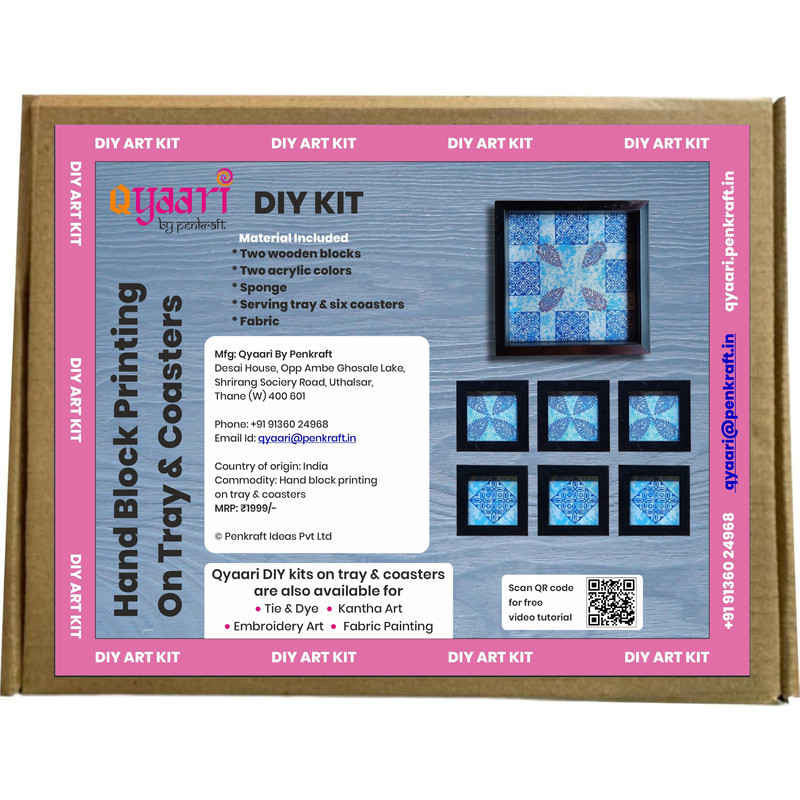 Block Printing DIY Kit - Serving Tray with Set of 6 Coasters
