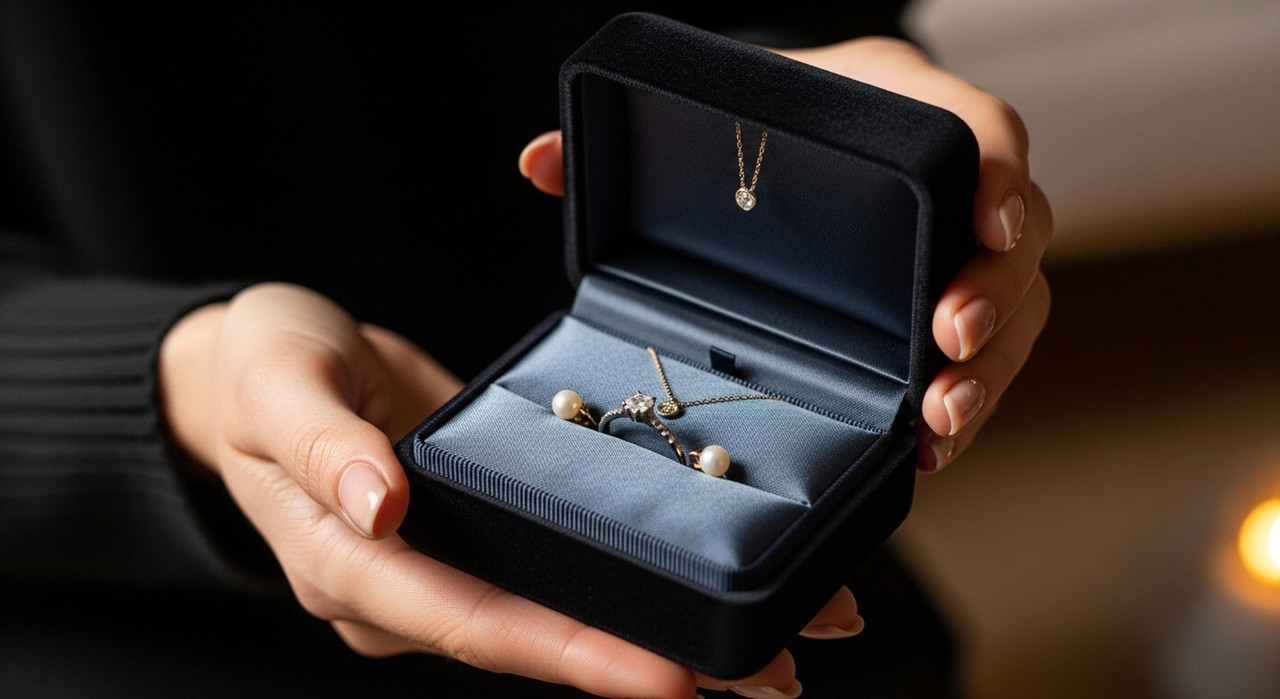 Шкатулка с украшениями в руках