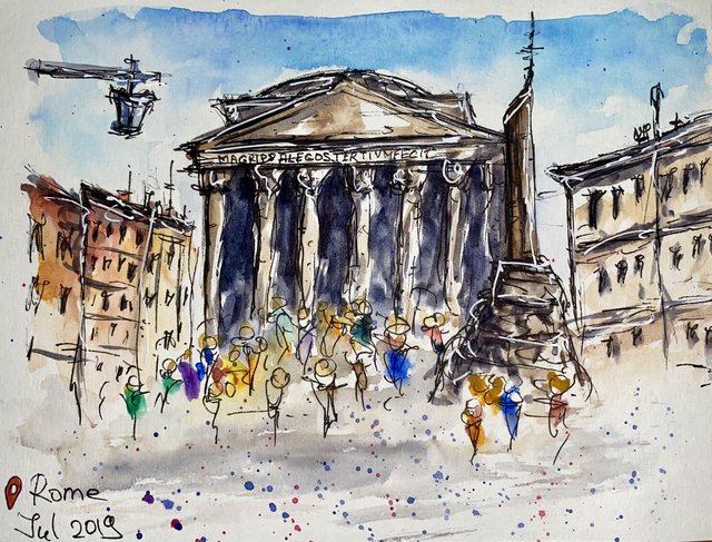 Ink+Watercolor Sketch of the Pantheon. Capture Memories from Your Own Roman Holiday!