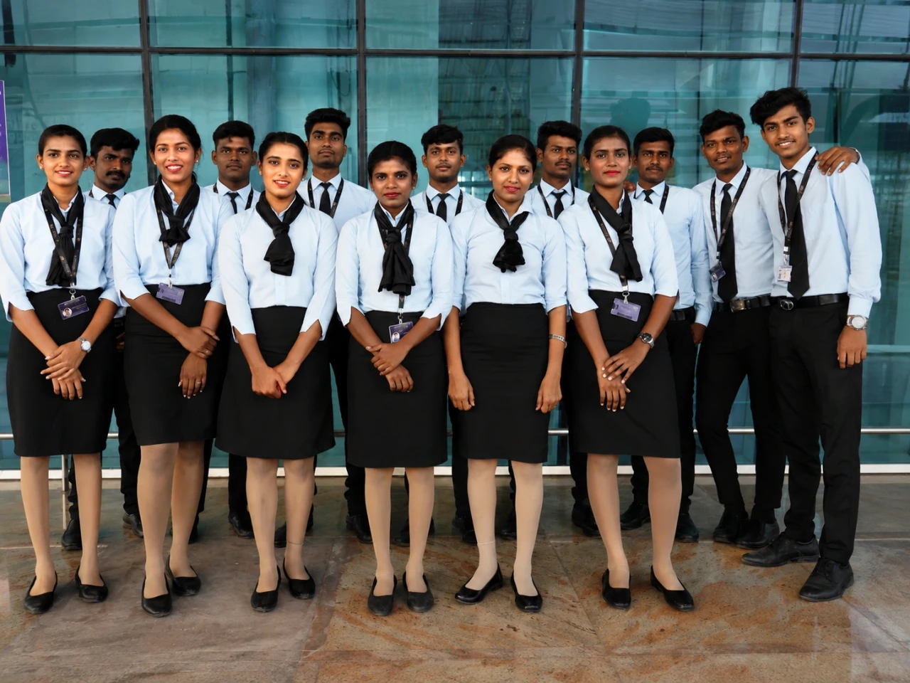 Aviation students during cabin crew training