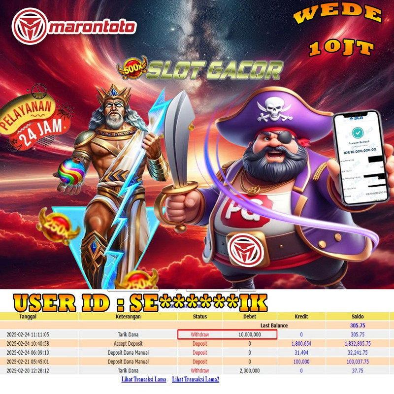 Bukti Kemenangan Member Marontoto Sebesar 10.000,000 JuTa