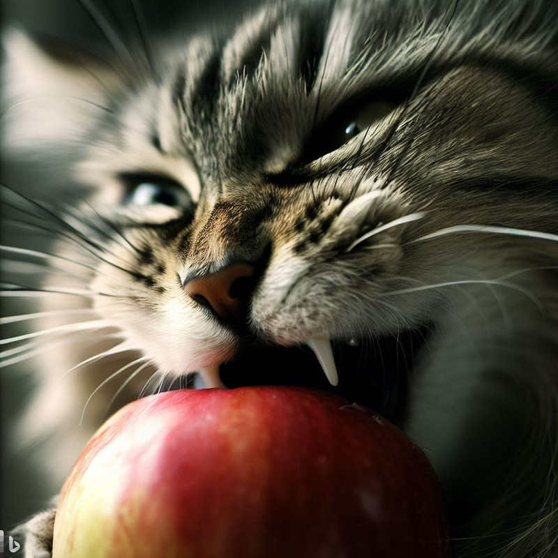 Cat eating an apple