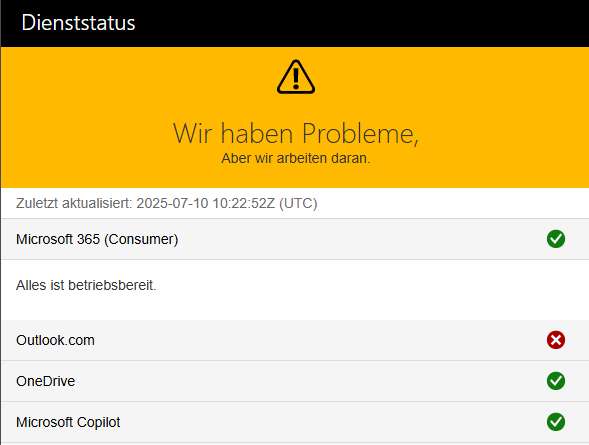 Störung bei outlook.com
