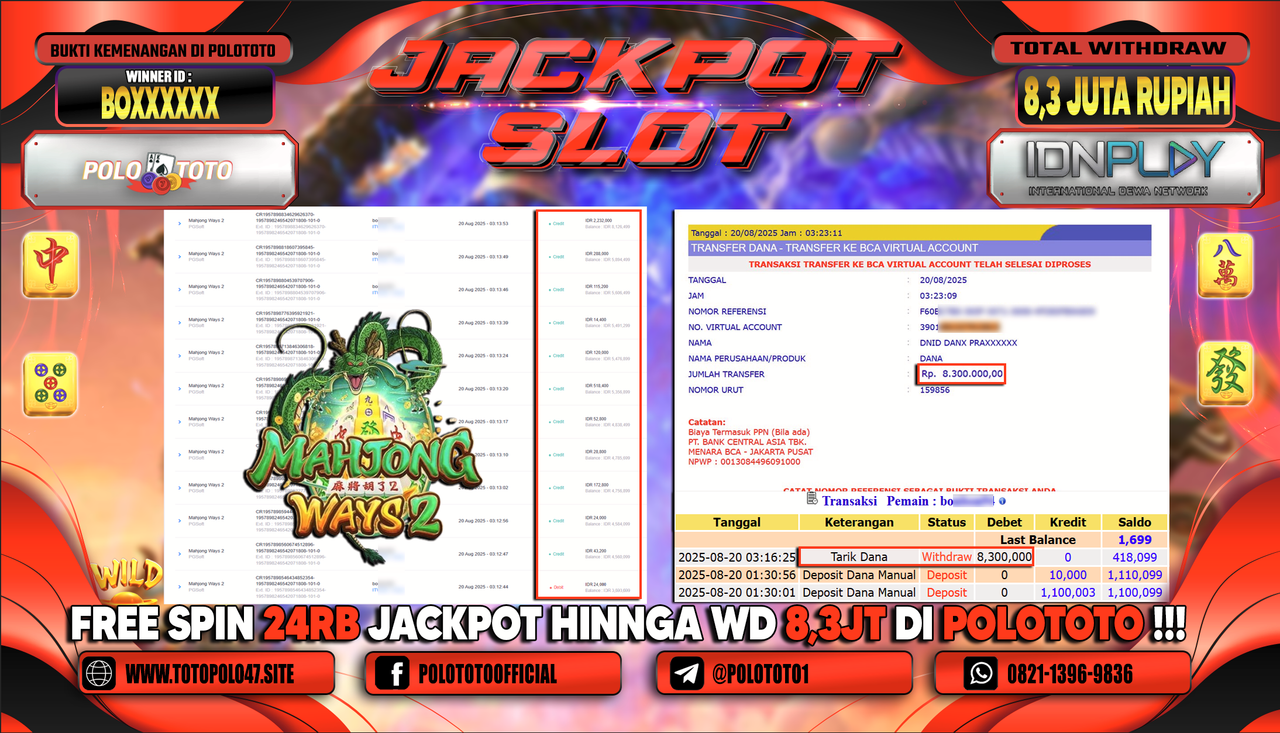 POLOTOTO JACKPOT SLOT MAHJONG WAYS 2 Rp.8.300.000,-