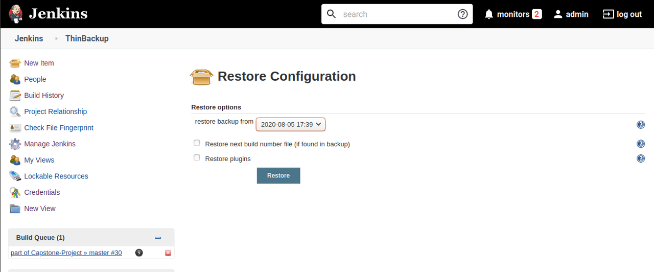 Backup and Restoring in Jenkins