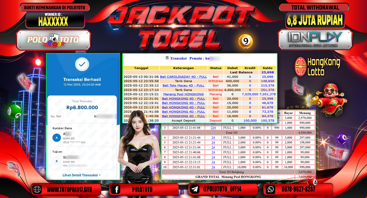 POLOTOTO JACKPOT TOGEL HONGKONG LOTTO Rp.6.800.000,-