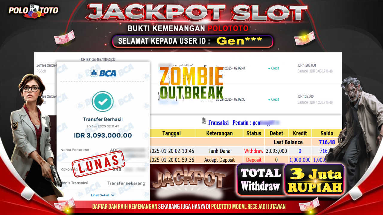 POLOTOTO JACKPOT SLOT ZOMBIE OUTBREAK Rp.3,093.000,-