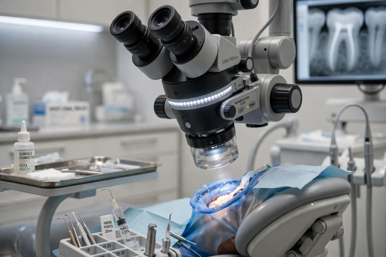 Microscopic root canal treatment setup at Samta Colony clinic