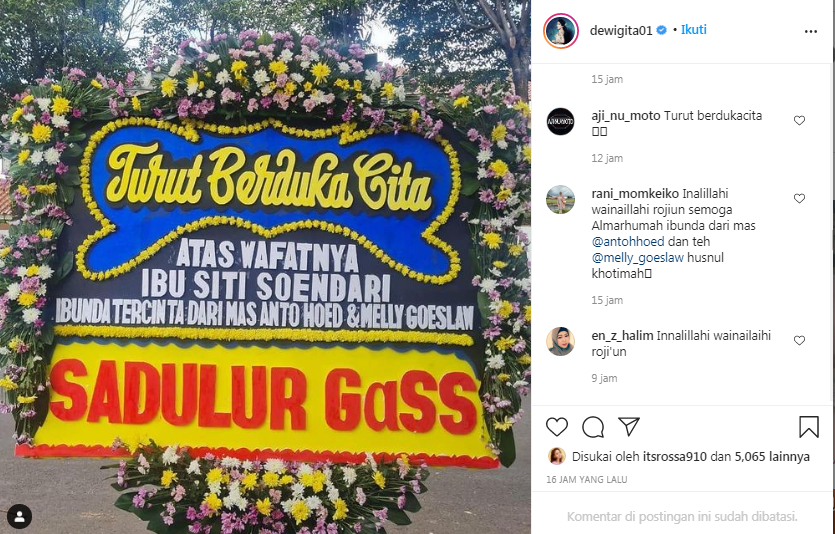 Kabar meninggalnya ibu mertua Melly Goeslaw