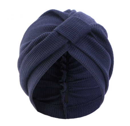 Navy Blue 3 Pack Women's Cotton Waffle Knit Turban Headwrap - Thickened Indian Style Beanie Cap - One Size Fits All for global Daily Wear