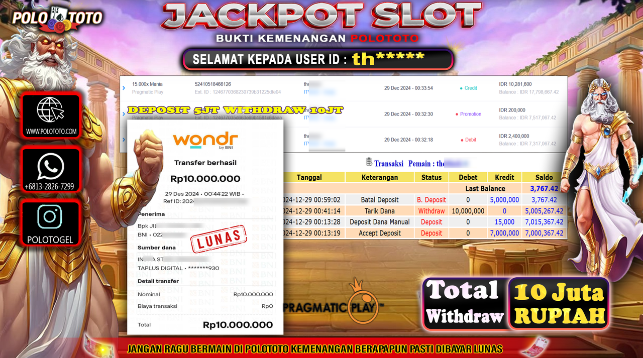 POLOTOTO JACKPOT SLOT 15.000x MANIA Rp.10,000.000,-
