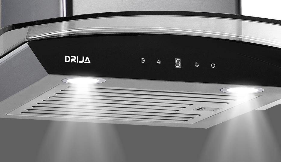 Extractor de grasa Drija Prisma Touch 60 en acero inoxidable y vidrio templado.