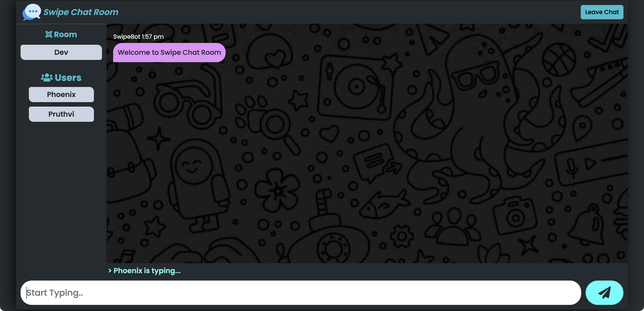 swipe chat room main screen