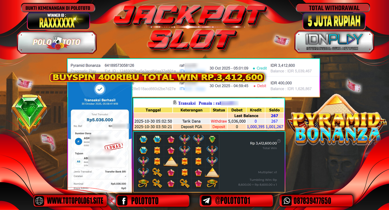 POLOTOTO JACKPOT SLOT PYRAMID BONANZA Rp.5.000.000,- LUNAS